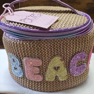 Tan Cosmetic Case with Glitter Accents